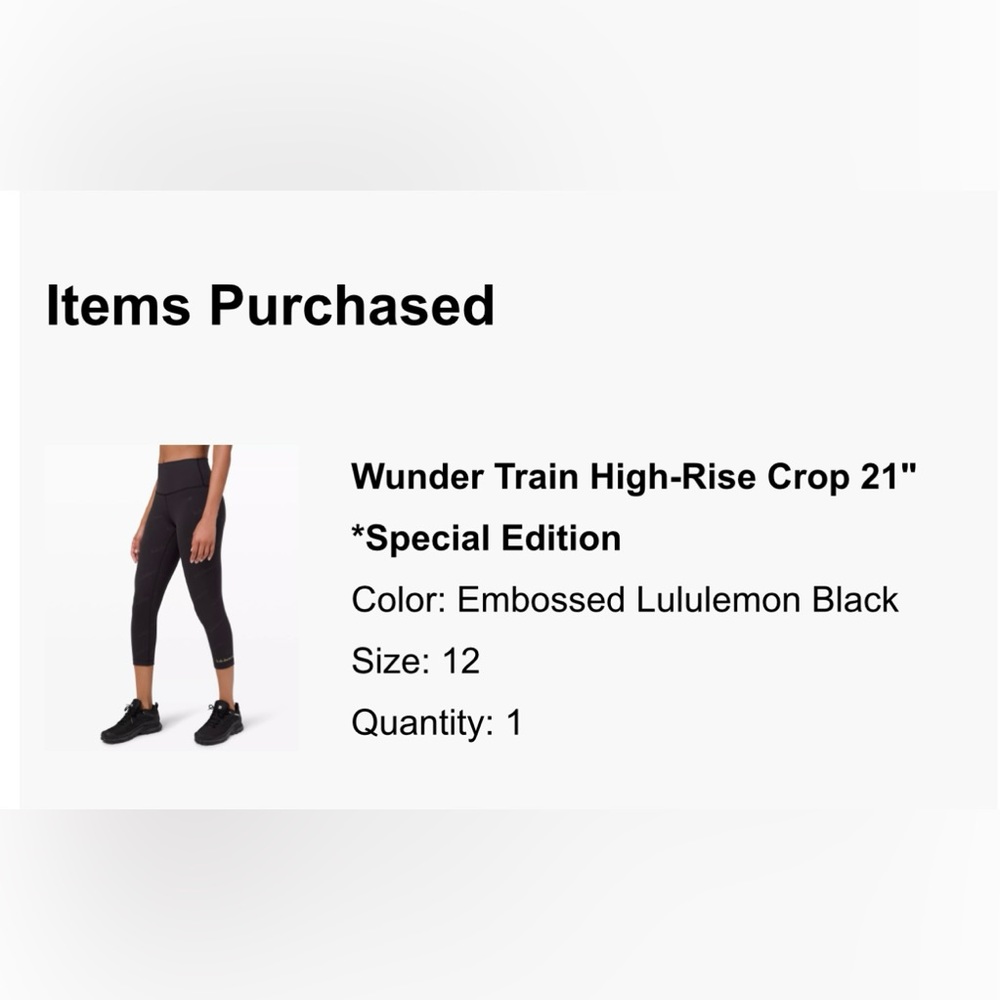 Lululemon Special edition embossed high rise crop 21” black wunder train 12